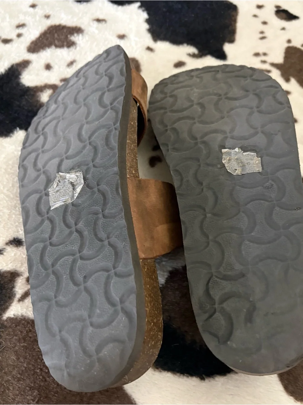 White Mountain Brown Leather Double-Strap Slide Sandals